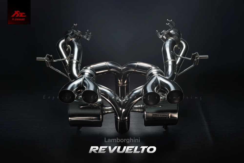 Fi EXHAUST Valvetronic Ultra Edition for Lamborghini Revuelto with OBD dongle to prevent CEL after replacing factory catalytic converters.