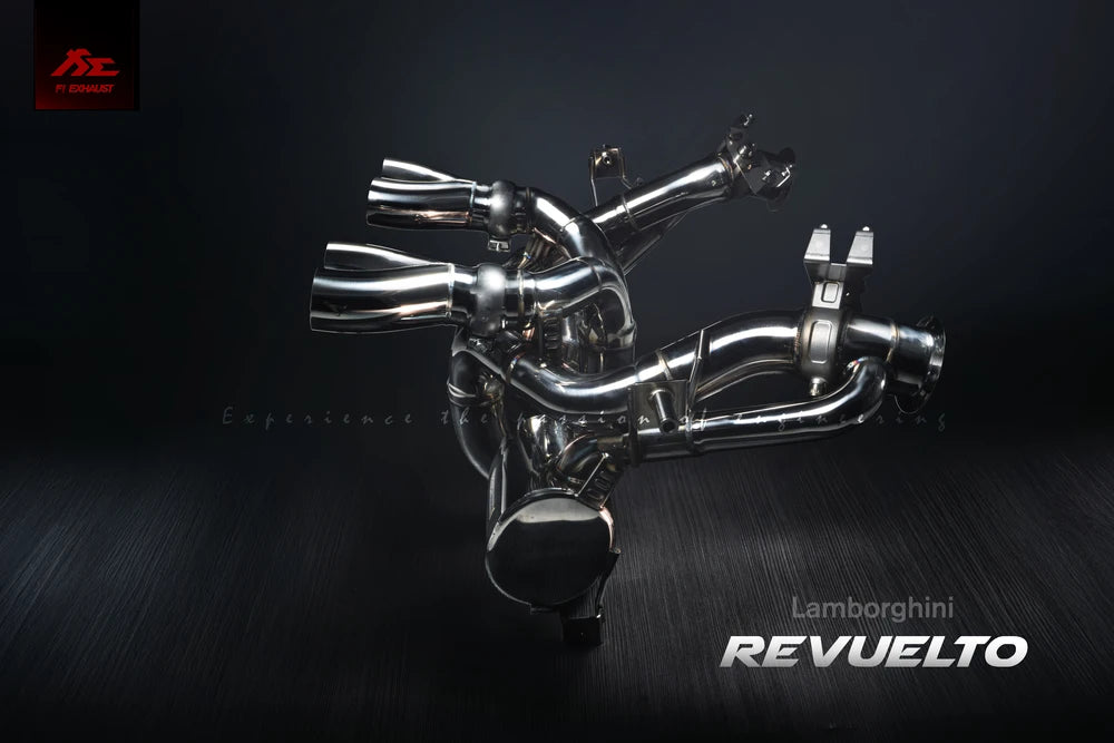 Fi EXHAUST Valvetronic Ultra Edition for Lamborghini Revuelto with OBD dongle to prevent CEL after replacing factory catalytic converters.