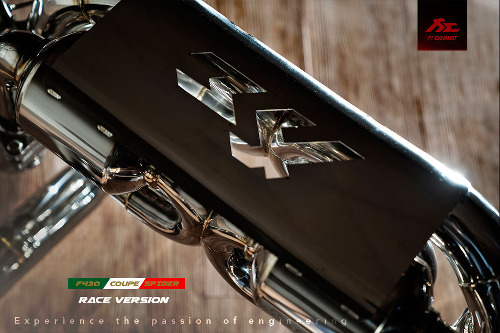 Ferrari F430 Coupe / Spider catback exhaust system with valvetronic technology for enhanced performance and sound. High-quality stainless steel construction for durability and style. Upgrade your Ferrari F430 Coupe / Spider with our aftermarket catback exhaust for a thrilling driving experience.