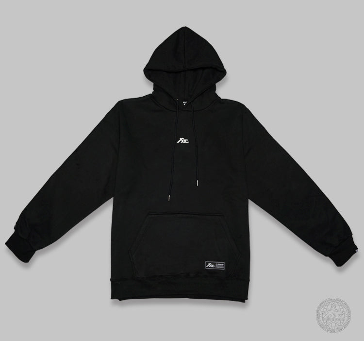Black hoodie made of cotton blend with Fi EXHAUST logo embroidered on chest and sleeve.