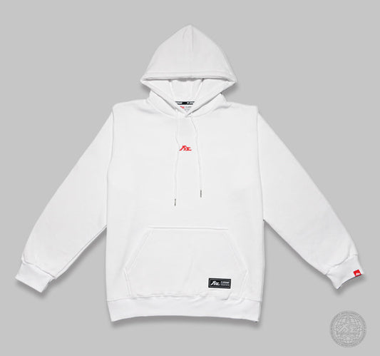 White hoodie made of cotton blend with Fi exhaust logo embroidered on chest and sleeve.