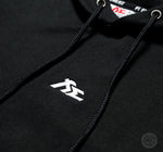 Load image into Gallery viewer, Fi EXHAUST white logo embroidered on a black hoodie&#39;s chest.
