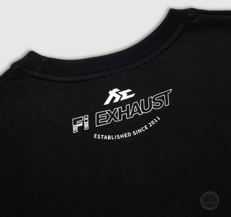 Back of a heavyweight crew next T-Shirt with Fi EXHAUST logo at the upper back.