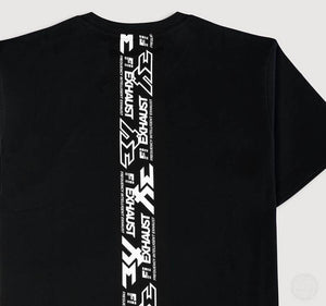Back of a heavyweight crew next T-Shirt with Fi EXHAUST across the spine.