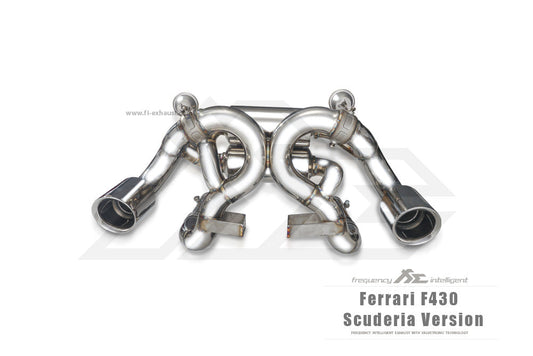 Ferrari F430 Scuderia Version  catback exhaust system with valvetronic technology for enhanced performance and sound. High-quality stainless steel construction for durability and style. Upgrade your  Ferrari F430 Scuderia Version  with our aftermarket catback exhaust for a thrilling driving experience.